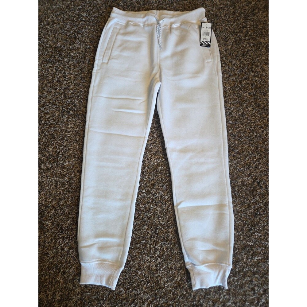 WT02 White Cotton Jogger Pants W/Black and White Pull String Size Medium NWT